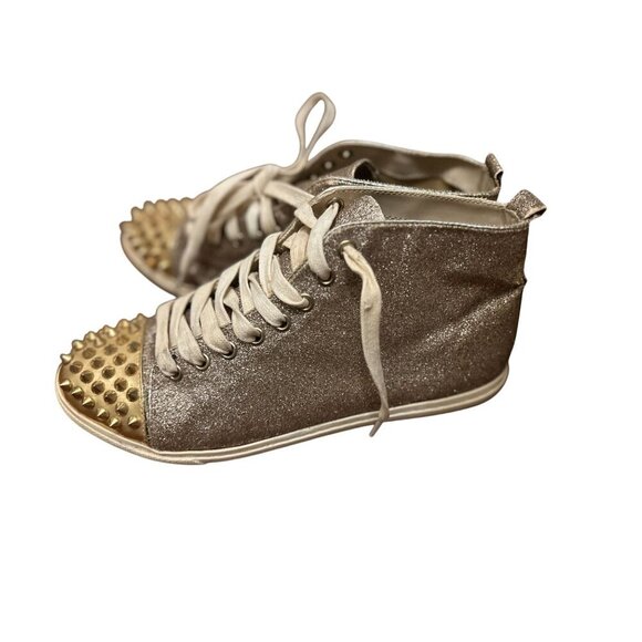 Steve Madden Gold & Glitter High-Top Sneakers With Studded Toes Size 6M - Picture 3 of 7